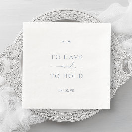 White Wedding Napkin with Dusty Blue Text Serviette
