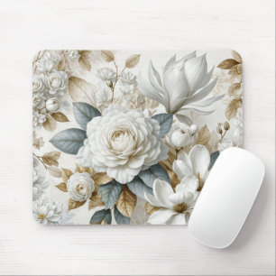 White Wedding Rose Design Mousepad