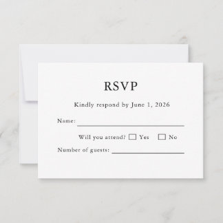 White Wedding RSVP Card Minimal Editable Elegant Karte