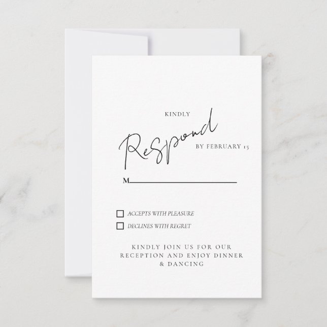 White Wedding RSVP Dinner & Dancing Karte (Vorderseite)