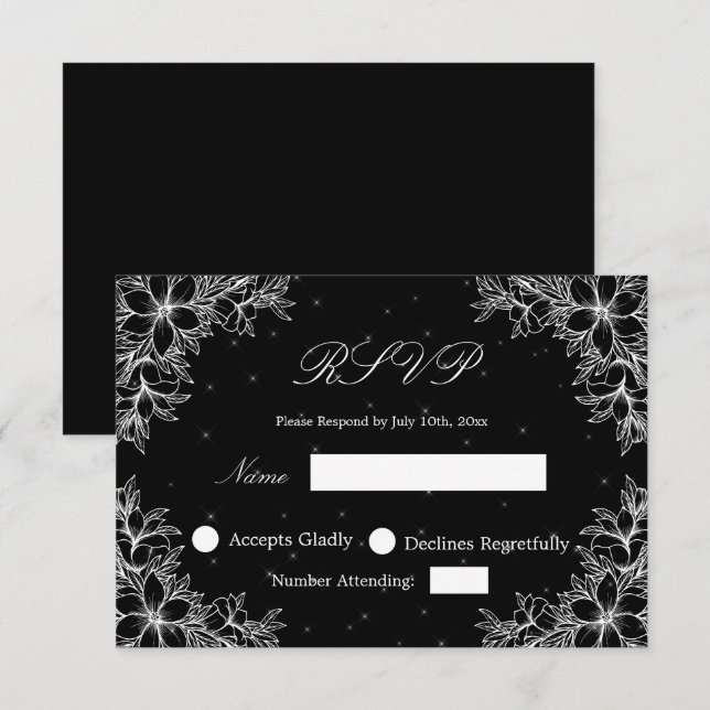 White Wedding RSVP mit Verzierter Blumengrafik Karte (Vorne/Hinten)