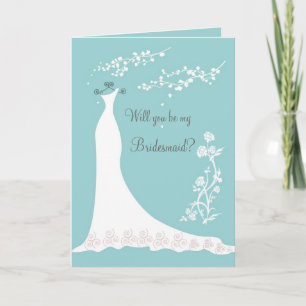 White Wedgown auf Aquamarine Bridesmaid Invite Einladung