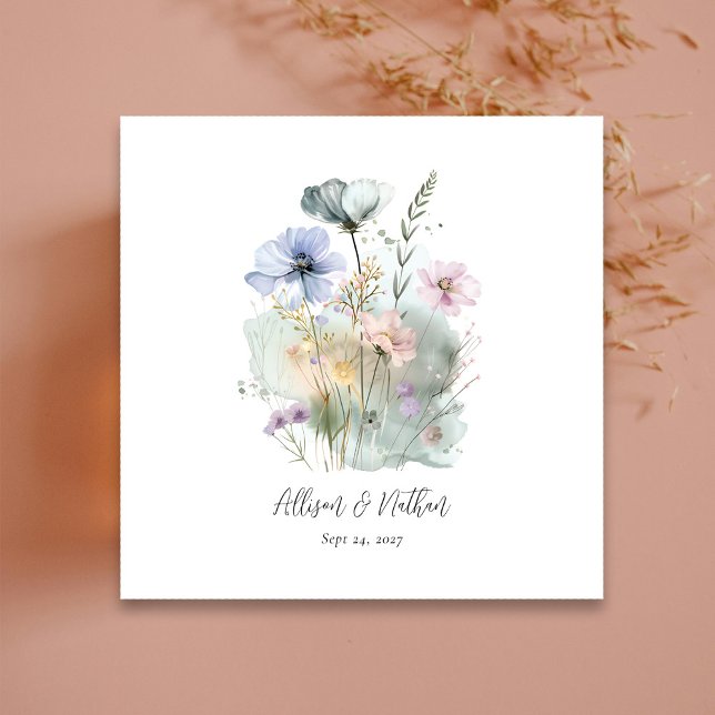 White Wedkins mit Aquarellfarben-Wildblumen Serviette (Personalized White Wedding Napkins with Watercolor Wildflowers)