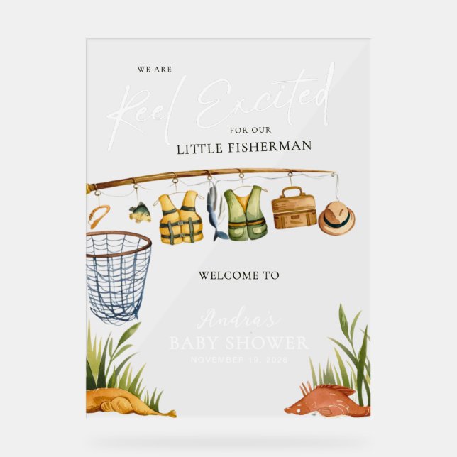 White Welcome to our Reel Excited Fisherman Baby  Acrylschild (Vorderseite)