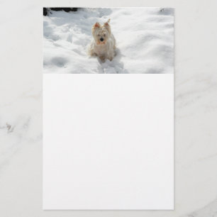 White Westig Dog in Snow Stationery Paper Briefpapier