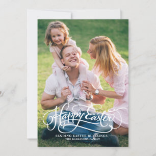 White Whimsical Script Happy Oaster Foto Card Feiertagskarte
