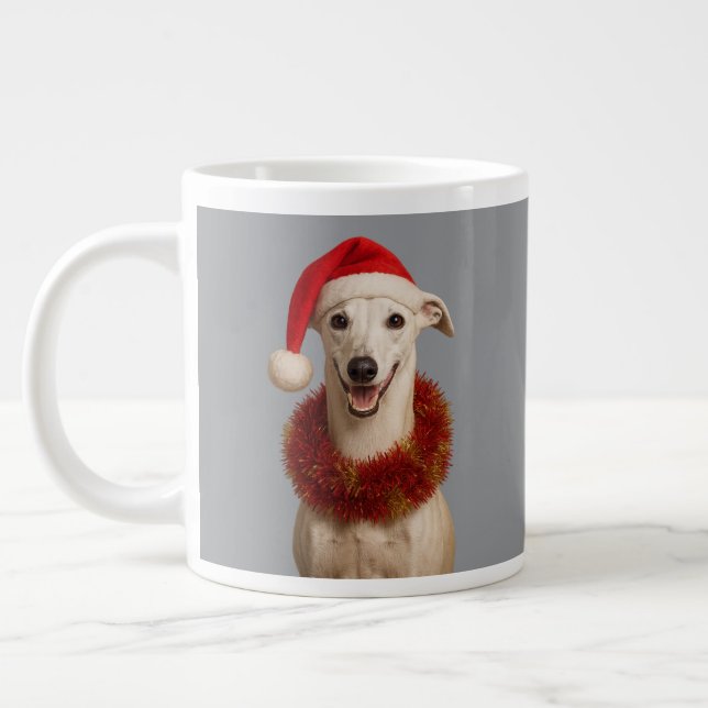 White whippet in Santa hat Christmas  Jumbo-Tasse (Links)
