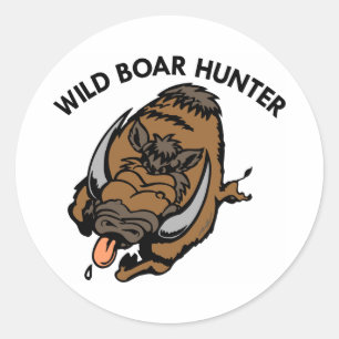 White Wild Boar Hunter Runder Aufkleber