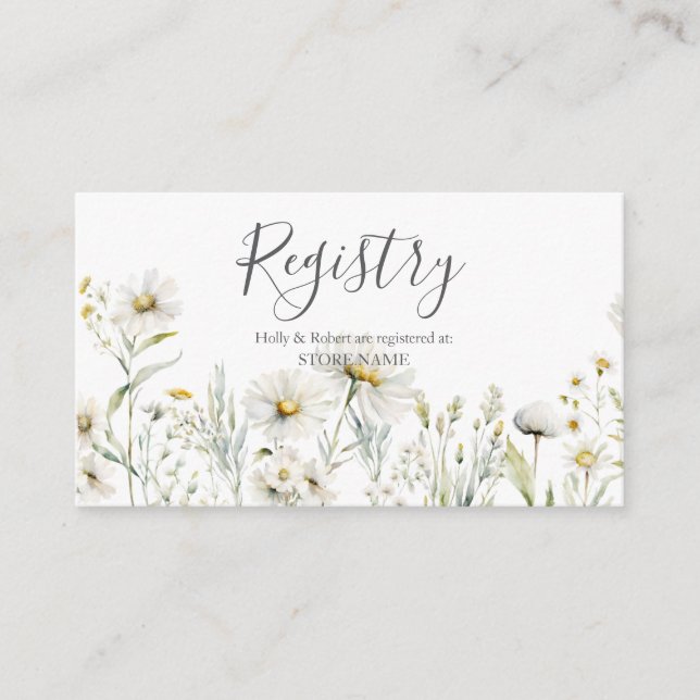 White Wildblume Wedding Registry Begleitkarte (Vorderseite)