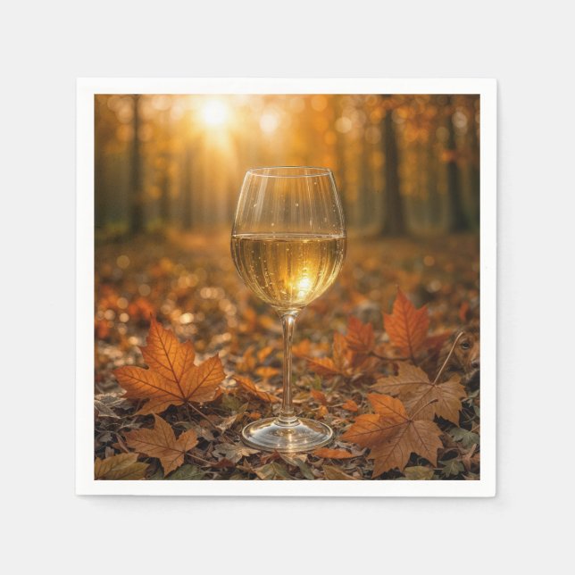 White Wine Glass In Autumn Maple Leaves Serviette (Vorderseite)