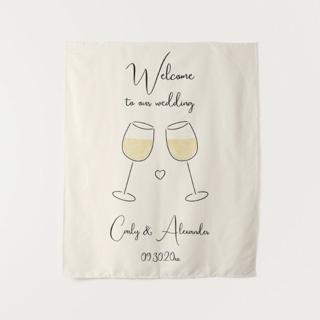 White Wine Glass Wedding Welcome Wandteppich (Vorderseite)