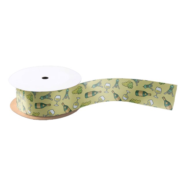 White Wine Pattern Satin Ribbon Satinband (Spule)