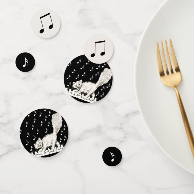 White Winking Cat auf Piano-Musiknoten Konfetti (Gruppe)