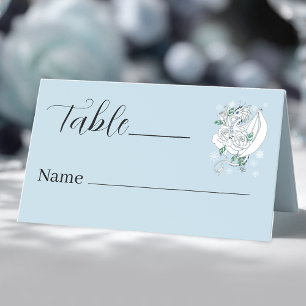 White Winter Dragon Snowflakes Blaue Platzkarte
