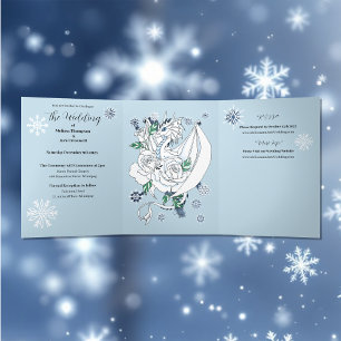 White Winter Dragon Snowflakes Blue Dreifach Gefaltete Einladung