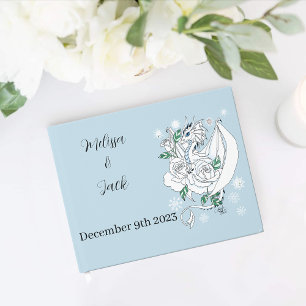 White Winter Dragon Snowflakes Blue Gästebuch