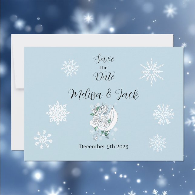 White Winter Dragon Snowflakes Blue Save The Date (Von Creator hochgeladen)