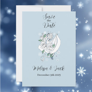 White Winter Dragon Snowflakes Blue Save The Date