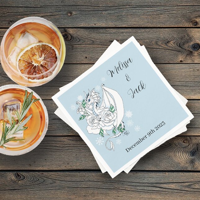 White Winter Dragon Snowflakes Blue Serviette (Von Creator hochgeladen)