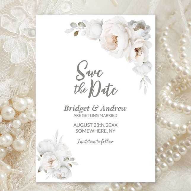 White Winter Floral Wedding Save The Date (Von Creator hochgeladen)