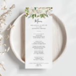White Winter Peony Floral Dinner Menükarte<br><div class="desc">Diese Karte aus weißem Winterpferd mit Blumenkost eignet sich perfekt für eine moderne Hochzeit. Das Design besticht durch hübsche,  von Hand gezeichnet,  weiße Bäuche,  die in hübsche Bouquets mit bordeauxfarbenen Buds und grünen Blätter eingefasst sind. Dieses Menü kann für Hochzeitsempfang,  Probe Dinner,  Brautparty oder jede Veranstaltung verwendet werden.</div>