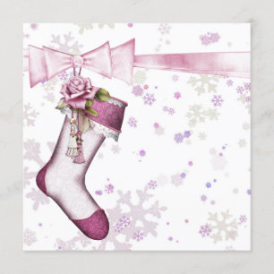 White Winter Pink Snowflakes Babydusche Einladung