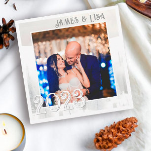 White Winter Square Photo Snowy Woodland Rabbit Feiertagskarte