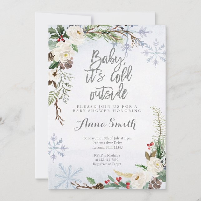 White Winter Weihnachtsschneeflocken Babydusche Einladung (Vorderseite)