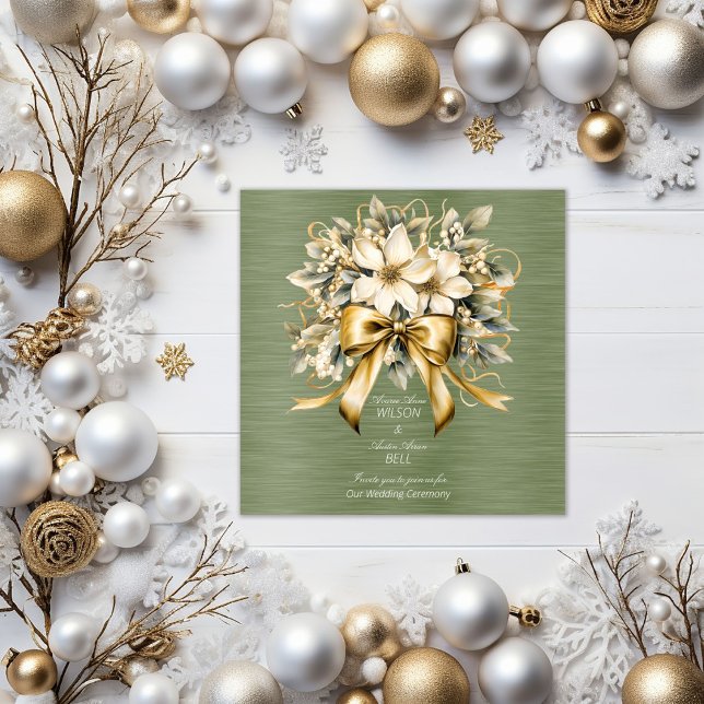 White Winterberry Green Leaf Gold Ribbon Einladung (Von Creator hochgeladen)