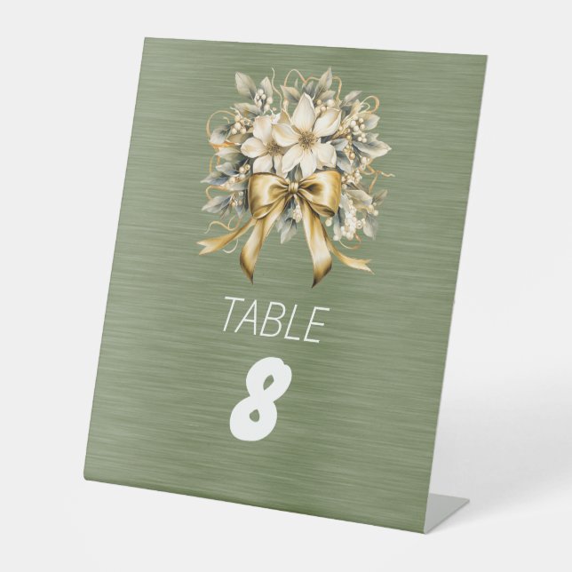 White Winterberry Green Leaf Gold Ribbon Sockelschild (Vorderseite)