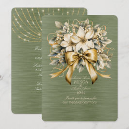 White Winterberry Green Leaf Gold Ribbon Weihnacht Einladung