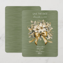 White Winterberry Green Leaf Gold Ribbon Weihnacht RSVP Karte