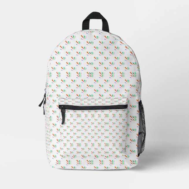 White with a colorful, geometric pattern bedruckter rucksack (Vorderseite)