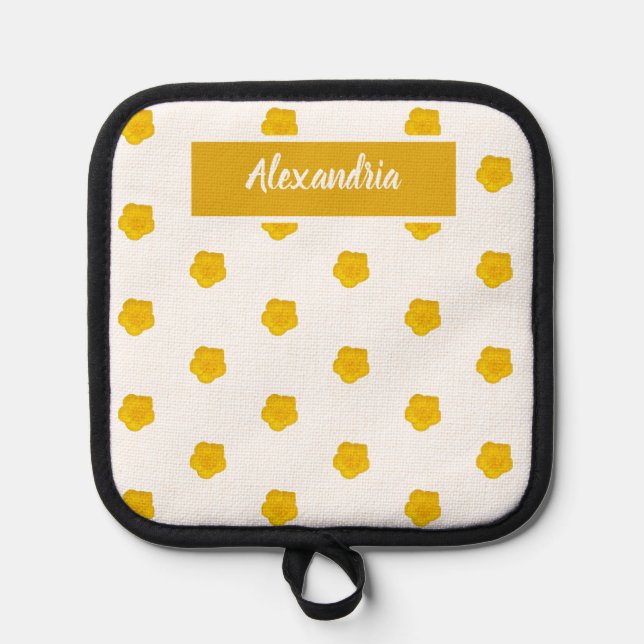 White With Yellow Wildflower Photos Custom Name Topflappen (Vorderseite)