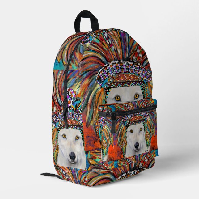 White Wolf Art Bedruckter Rucksack (Rückseitige Ecke links)