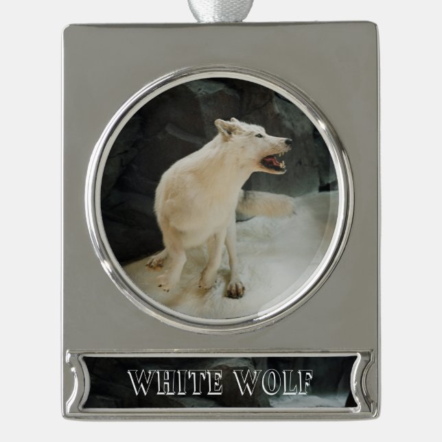 White Wolf Banner-Ornament Silber (Vorderseite)
