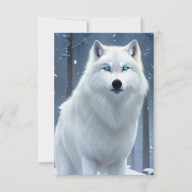White Wolf Blue Eyes Originelle Fantasie Art Dankeskarte (Vorderseite)