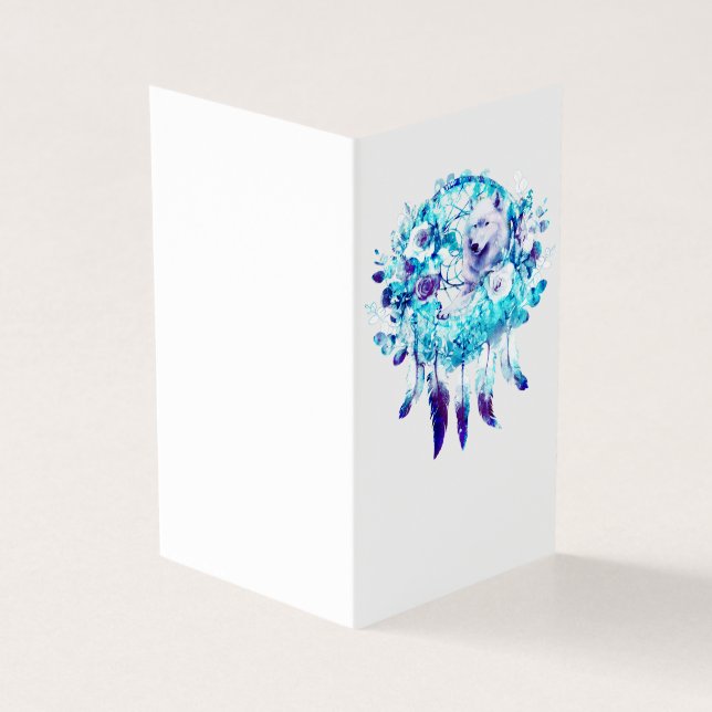White Wolf Dreamcatcher Lila Blue Floral (Vorderseite)