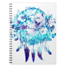 White Wolf Dreamcatcher Lila Blue Floral