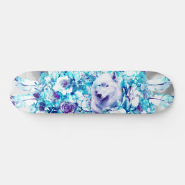 White Wolf Dreamcatcher Lila Blue Floral Skateboard