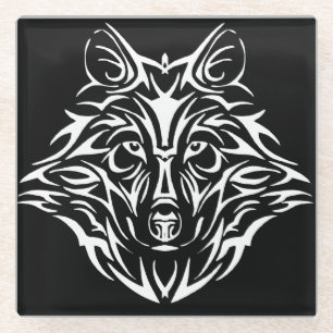White Wolf Head auf Black Glasuntersetzer