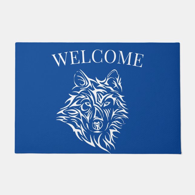 White Wolf Head auf Blue Fußmatte (Vorderseite)