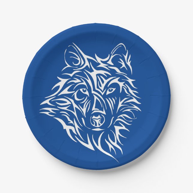 White Wolf Head auf Blue Pappteller (Vorderseite)