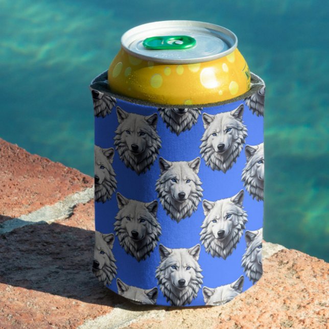 White Wolf Head Muster Design Blau Dosenkühler (Von Creator hochgeladen)