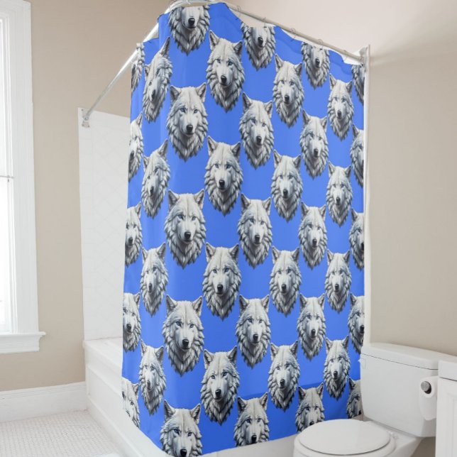 White Wolf Head Muster Design Blau Duschvorhang (Von Creator hochgeladen)