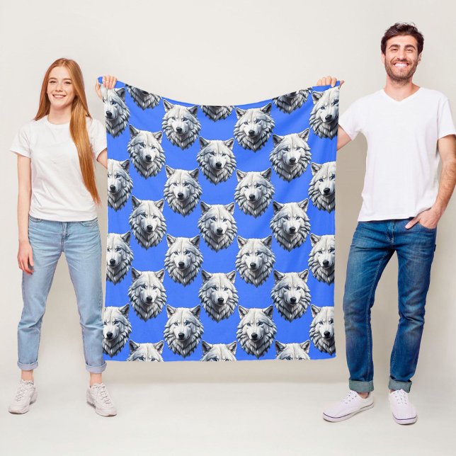 White Wolf Head Muster Design Blau Fleecedecke (Von Creator hochgeladen)