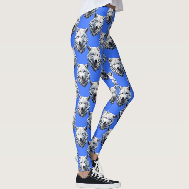 White Wolf Head Muster Design Blau Leggings (Von Creator hochgeladen)