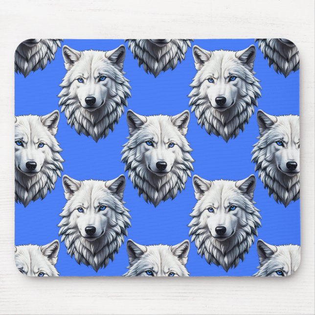 White Wolf Head Muster Design Blau Mousepad (Vorne)
