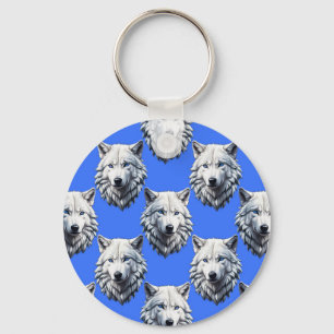 White Wolf Head Muster Design Blau Schlüsselanhänger