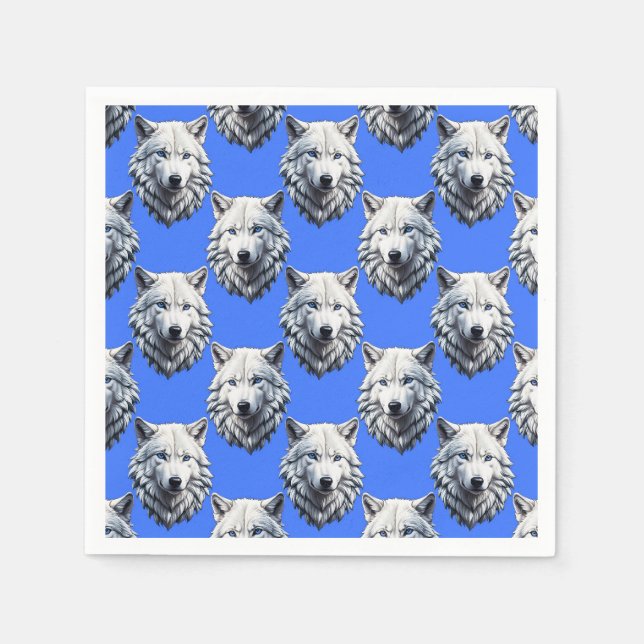 White Wolf Head Muster Design Blau Serviette (Vorderseite)